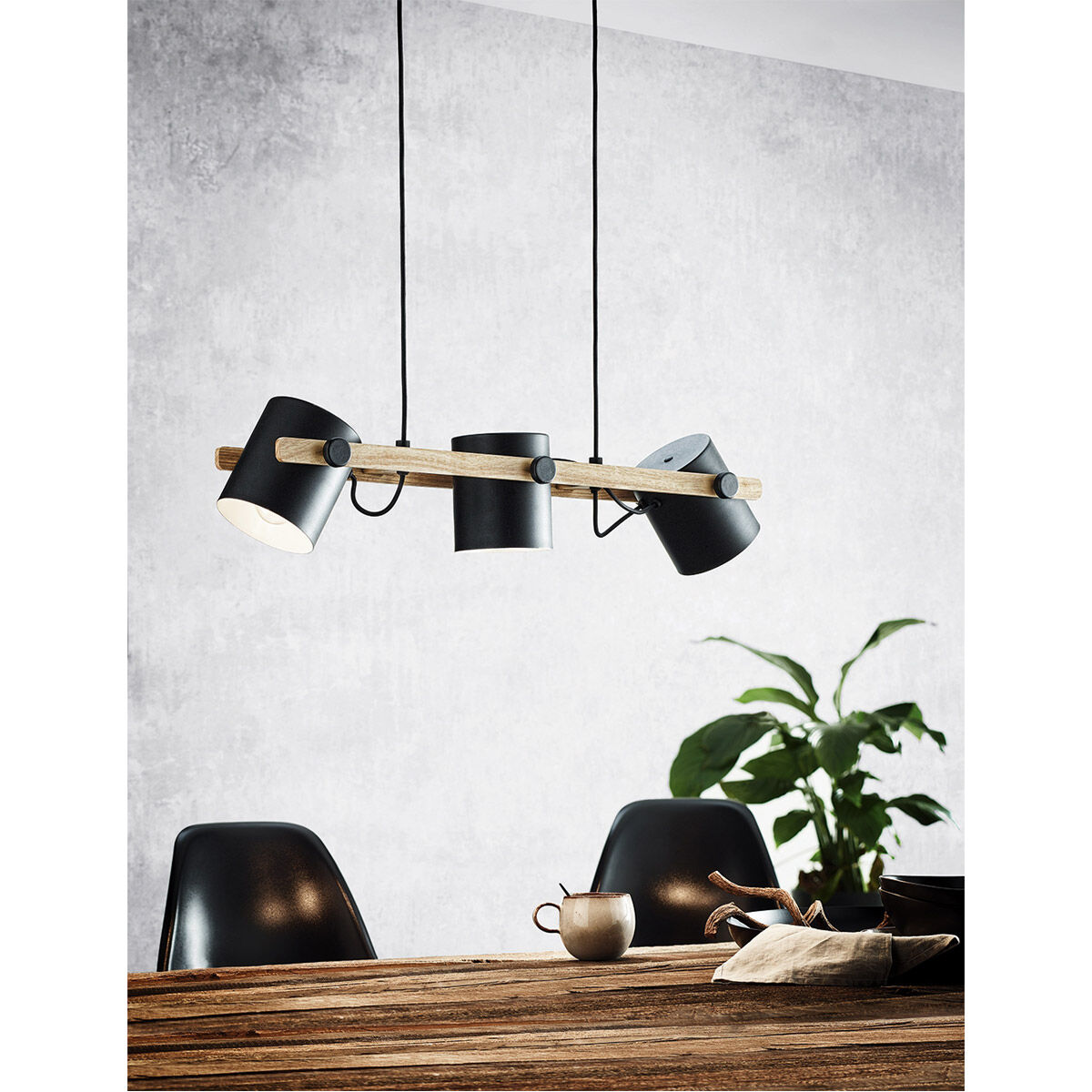 Hornwood 3 Light 33.07 inch Black and Natural Kitchen Island Pendant Ceiling Light